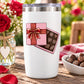 Valentine's Day chocolates sticker: pink gift box with bow on a white tumbler