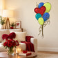 Valentine's balloon wall sticker with red heart, blue green yellow balloons and curled strings