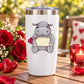 Valentine hippo sticker decal on white tumbler: hippo holding heart card