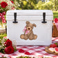Valentine's Day dog plush sticker with brown puppy and pink heart bow