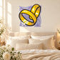 Wedding rings sticker with two yellow-gold ring icons and small white sparkles