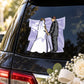 Wedding couple holding hands sticker with bride and groom on light purple backdrop