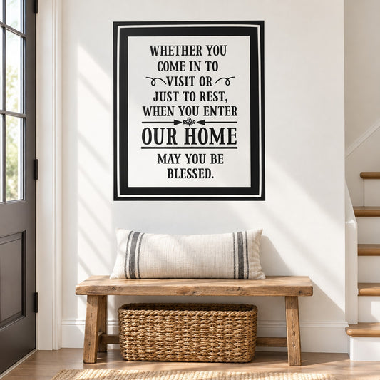 Framed wall decal with black border and inspirational quote in ornate lettering