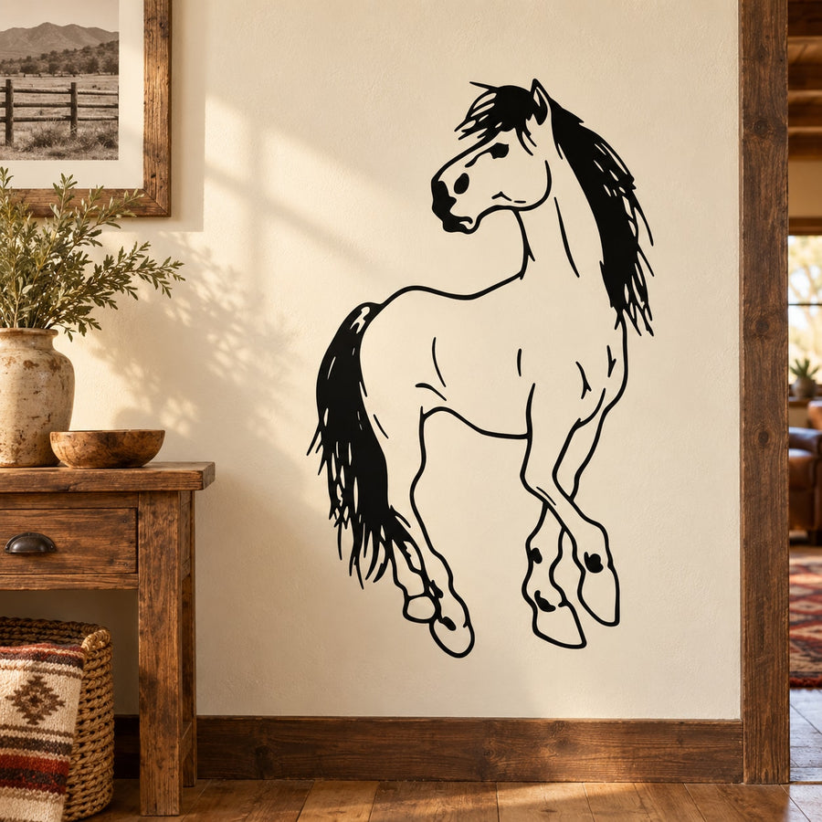 American quarter horse decal with black-and-white line art of a standing horse