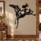 Black horse wall decal in dynamic jumping pose with flowing mane and tail