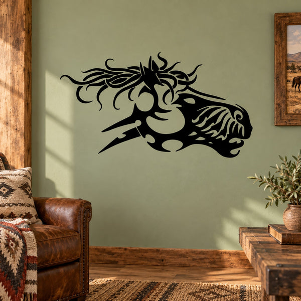 Zombie horse wall decal with black stylized head and mane graphic
