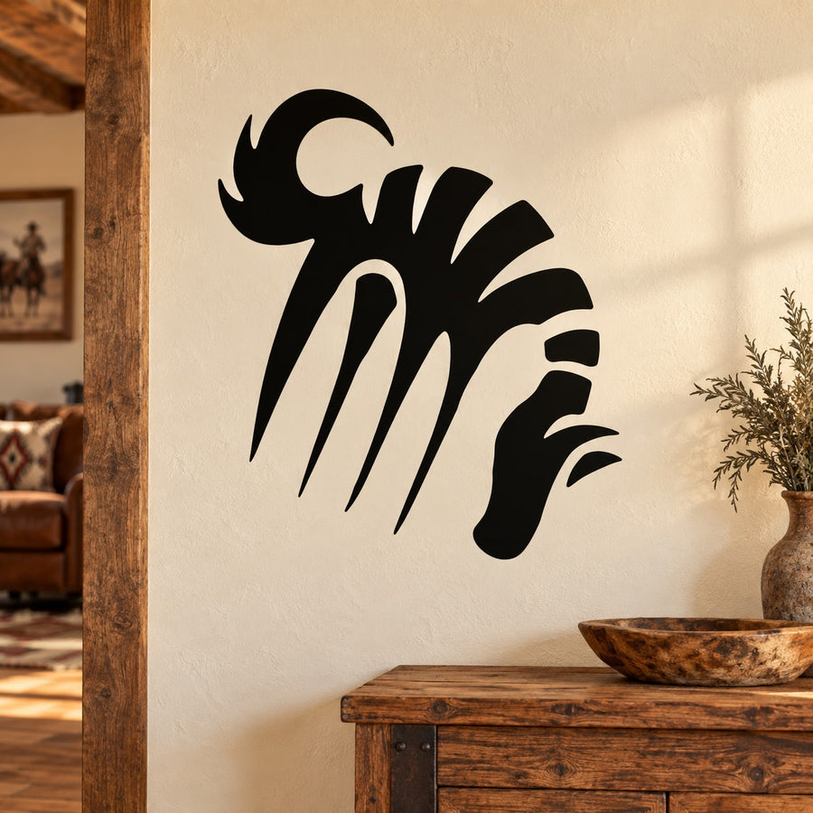 Abstract black grazing horse vinyl decal with curved tail and legs silhouette
