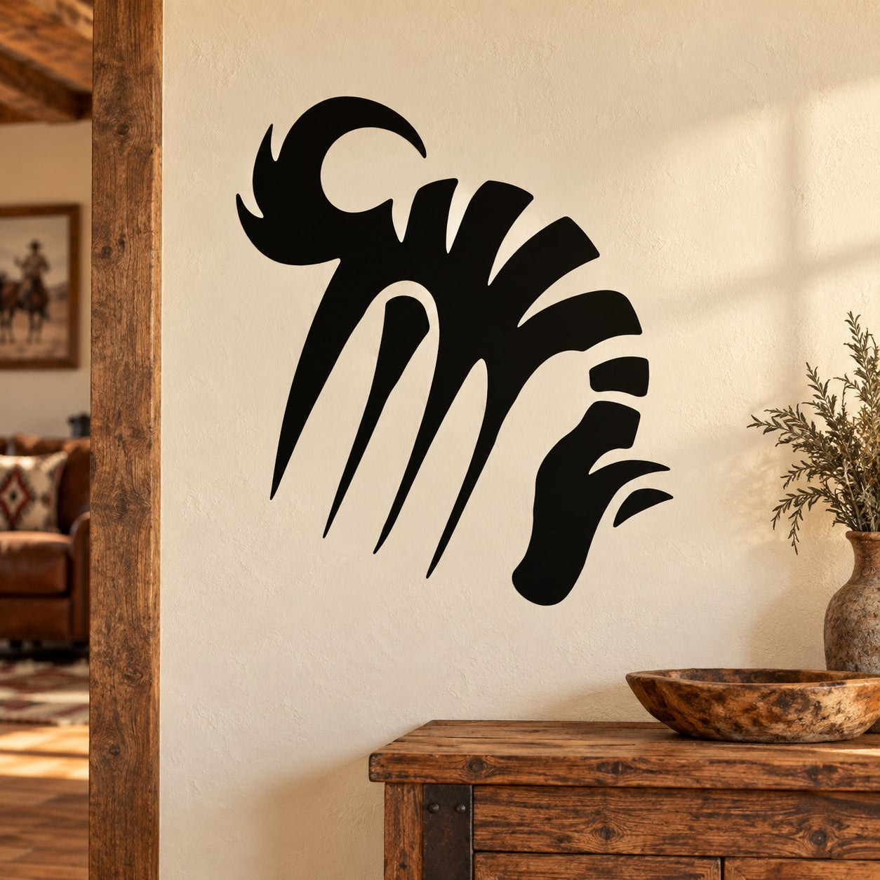Abstract black grazing horse vinyl decal with curved tail and legs silhouette