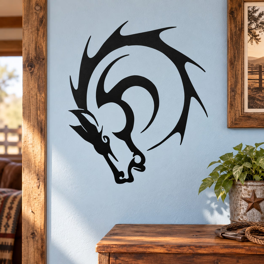 Black curling spike head horse decal