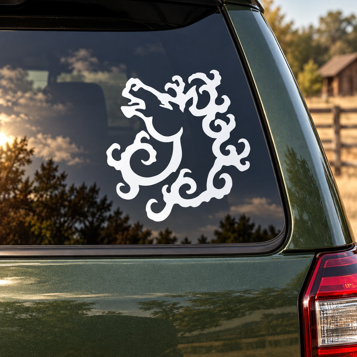 Horse head fractal decal, white vinyl sticker on car window