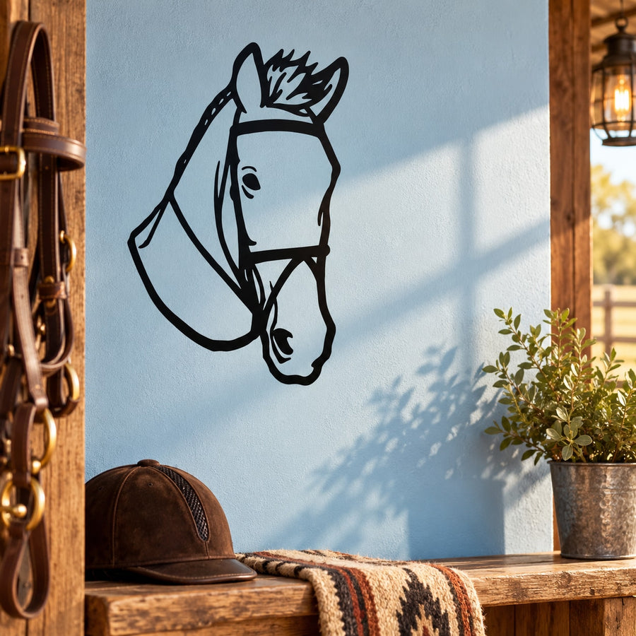 Horse head bridle decal, black outline
