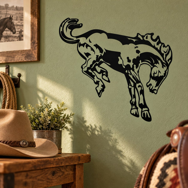 Black jumping stallion horse wall decal with detailed mane and hooves