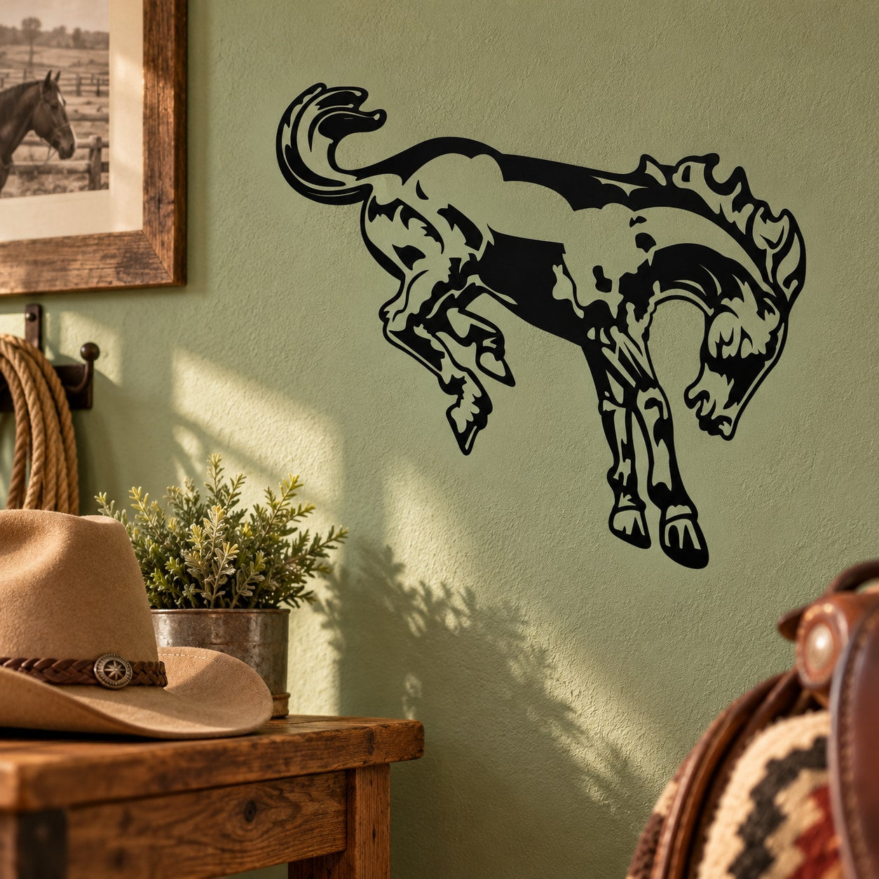 Black jumping stallion horse wall decal with detailed mane and hooves