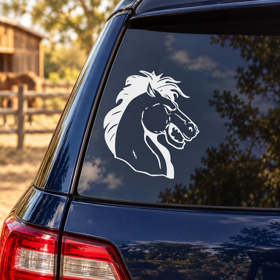 White smiling horse head car decal