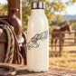 Horse head decal on white metal water bottle