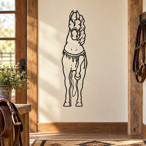 Horse decal sticker with black line-art figure and mane, front view