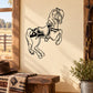 Jumping horse decal with black outline design of a horse mid-air