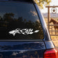 White horse head and flame trail decal on car window glass