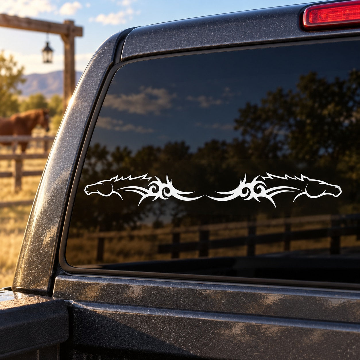 White double tribal horse head decal for car window, decorative graphic