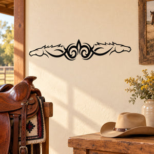 Symmetrical tribal horse heads wall decal, black