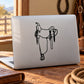 Black line-drawn horse saddle decal graphic