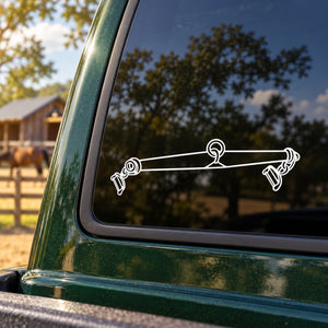 White line-art horse sling decal on car window