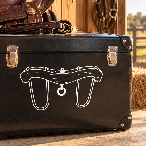 Horse sling harness decal, white outline of harness on black surface