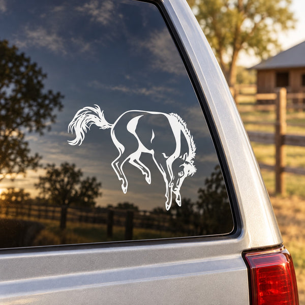 White jumping stallion vinyl decal on car window glass