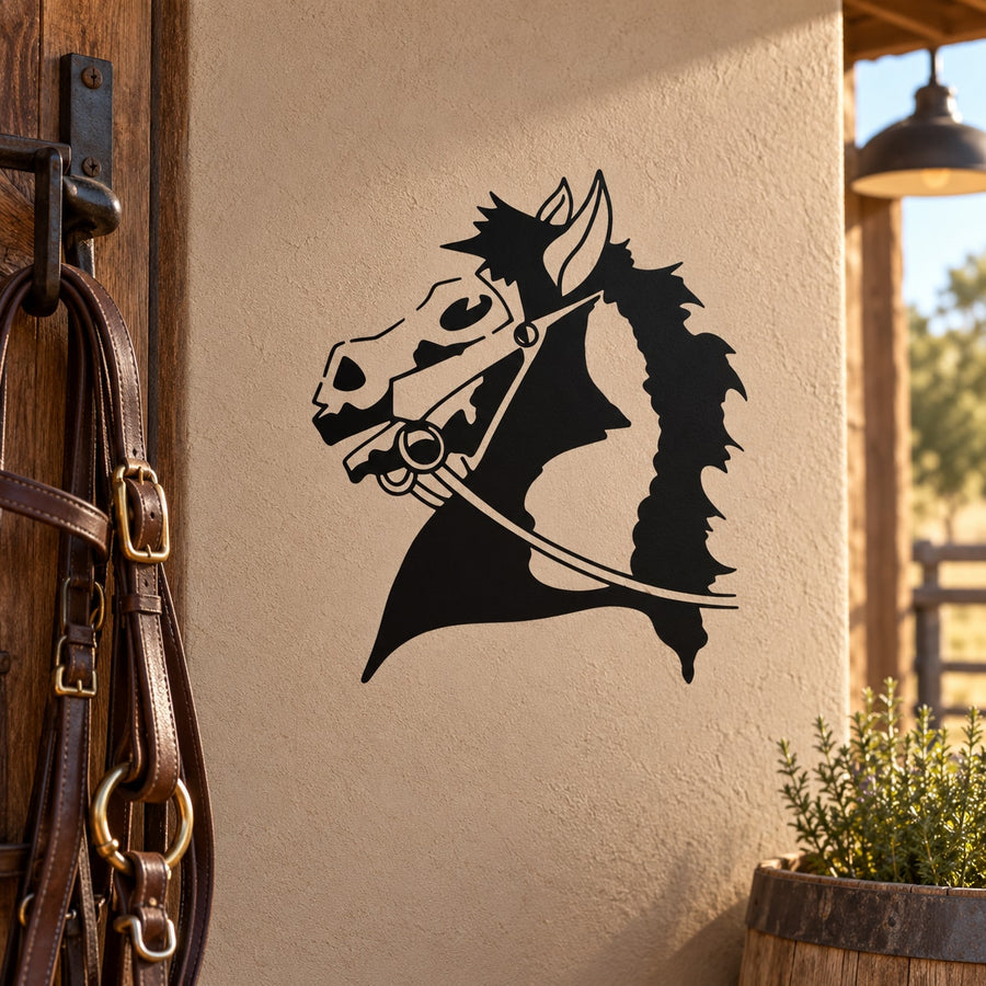 Black horse head decal sticker with stylized mane and muzzle outline.