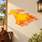 Flame-style fire horse sticker in orange and yellow with swirling fire details