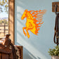 Flaming mane horse sticker: orange rearing horse with flame-style mane decal