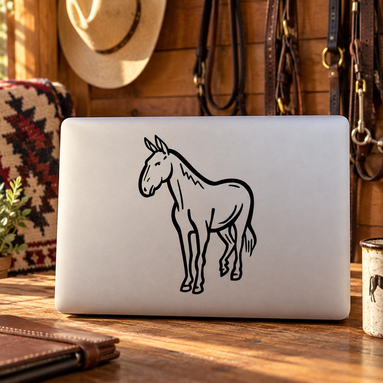 Horse decal with black outline on a white rectangular sheet