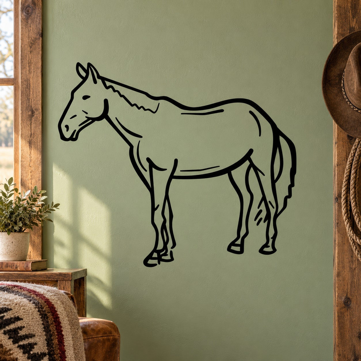 Horse standing decal with black outline illustration