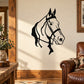 Horse with reins decal, black outline silhouette with hanging rein details