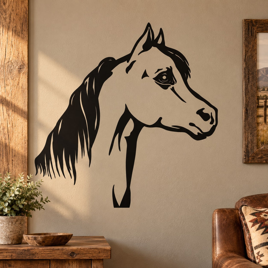 Black horse head decal sticker with realistic silhouette profile