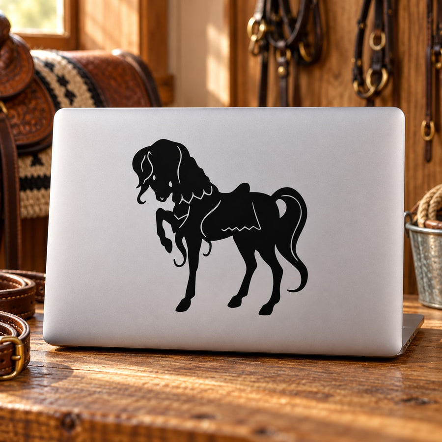 Standing pony pose decal with black silhouette of a standing pony on a light backing