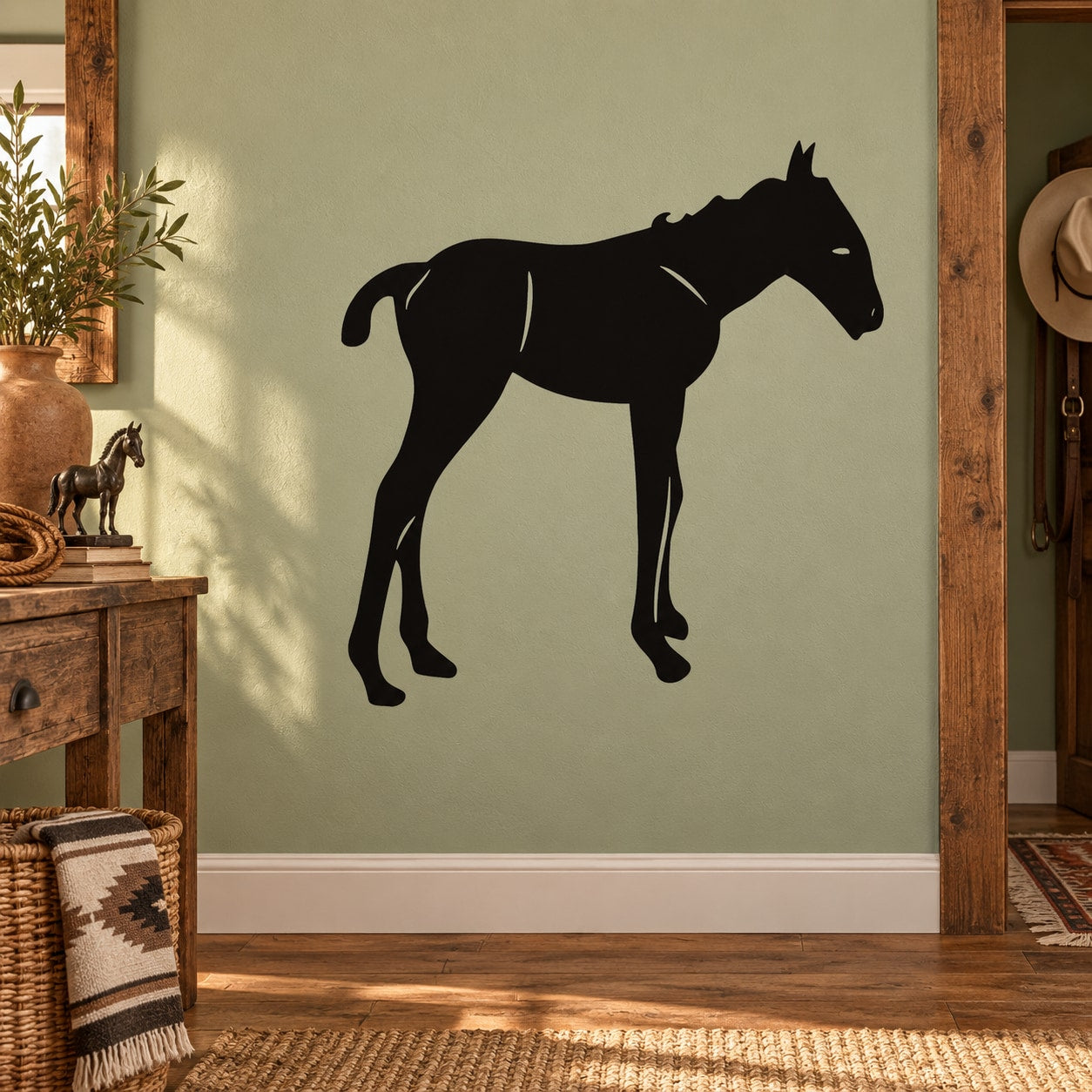 Black standing foal wall decal silhouette with front legs raised