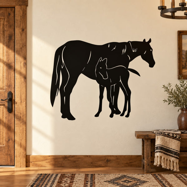 Black horse and foal wall decal silhouette