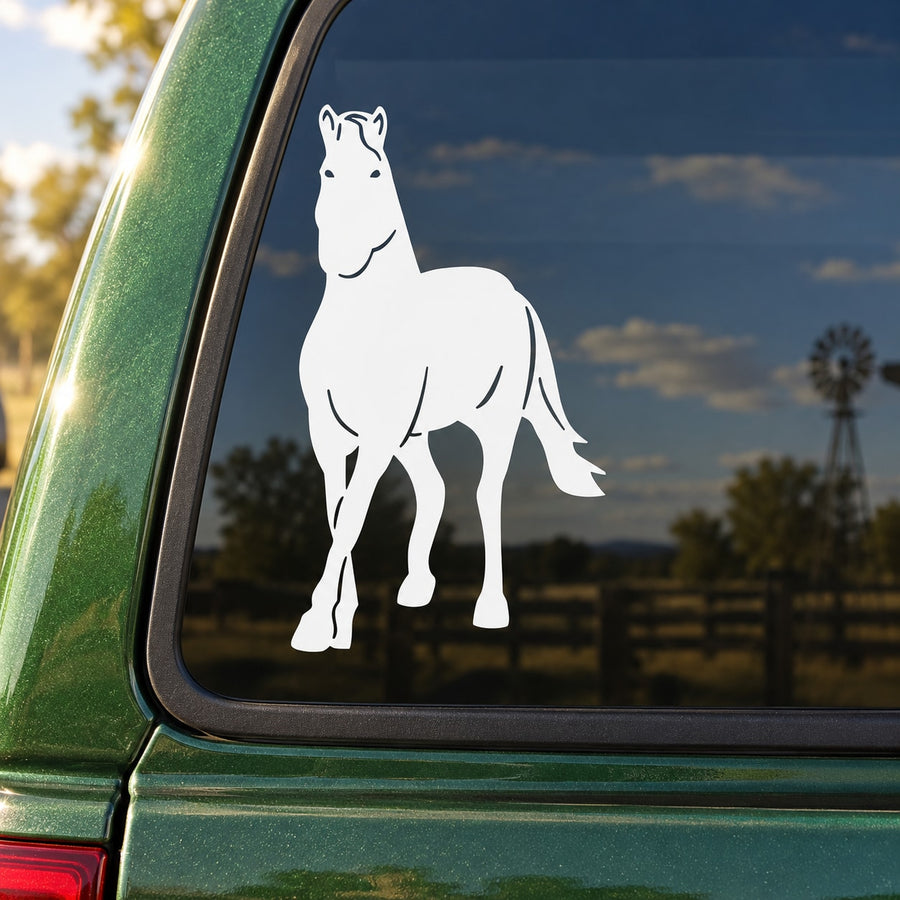Approaching horse silhouette decal on a vehicle window