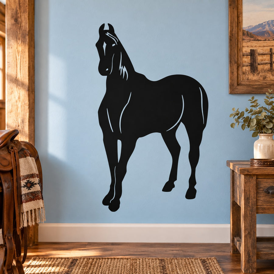 Staring horse silhouette wall decal, black