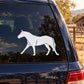 White pacing horse decal on car window, side profile with raised legs