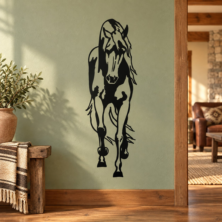 Approaching mare wall decal, black horse silhouette