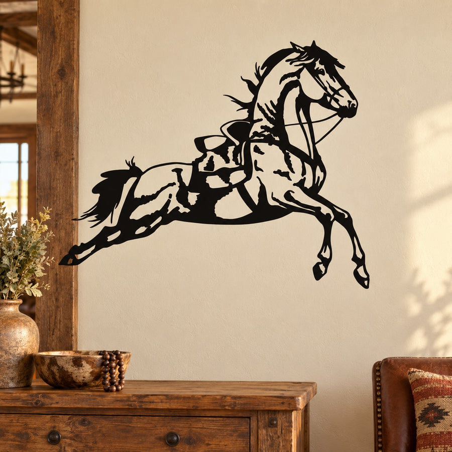 Leaping horse silhouette wall decal in black
