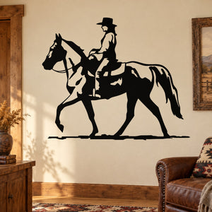 Black cowboy riding horse wall decal silhouette