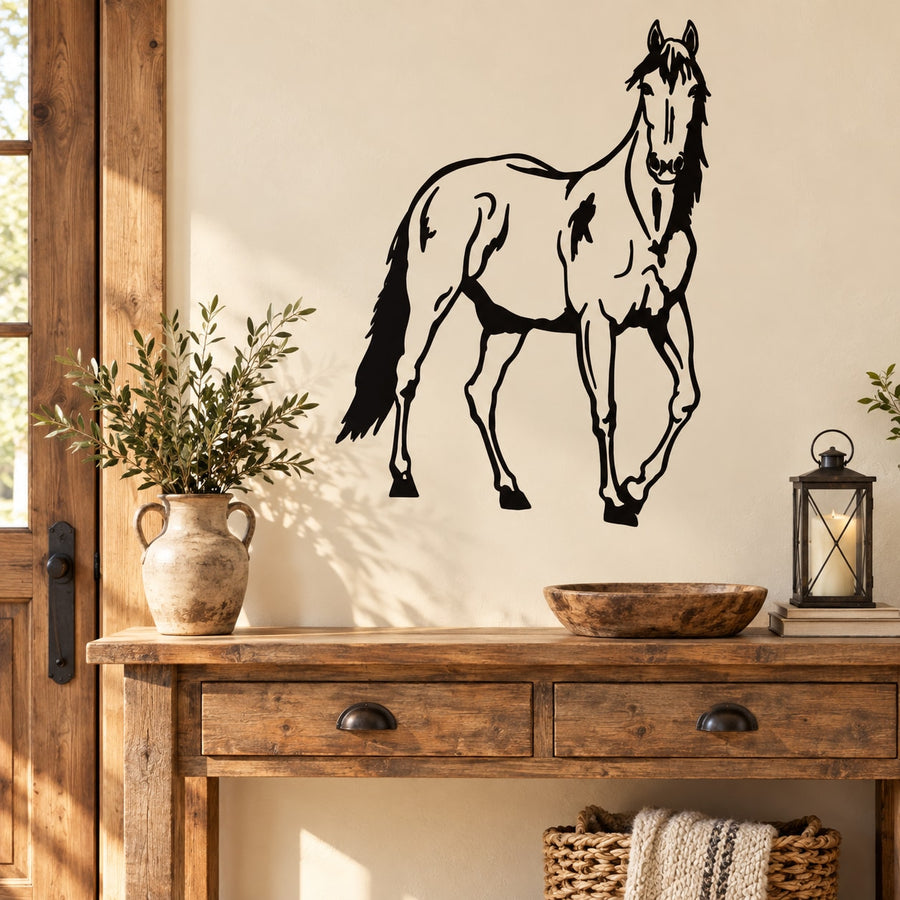 Staring horse wall decal, black silhouette of a standing horse