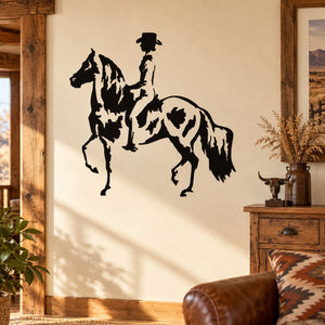 Girl riding horse wall decal in black silhouette