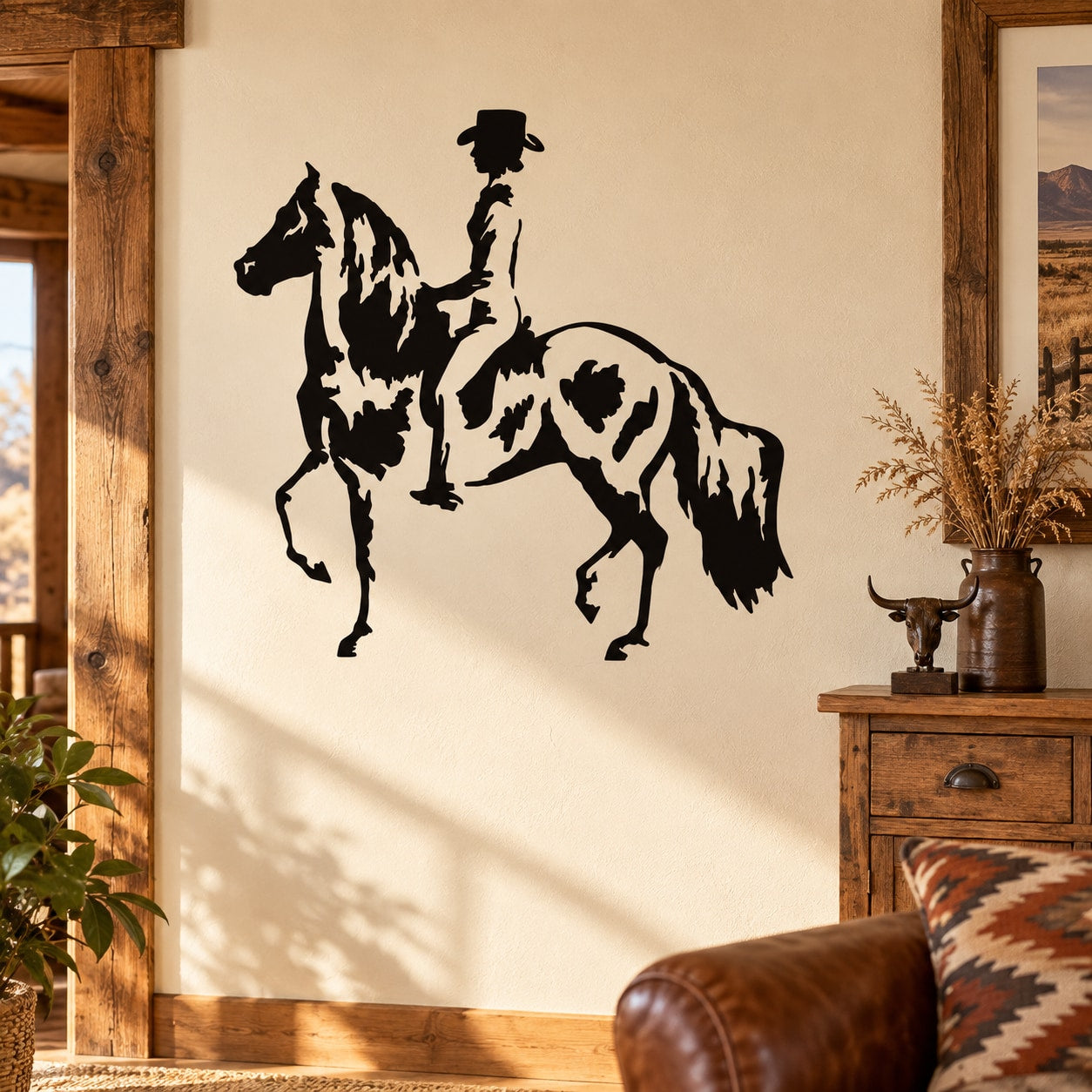 Girl riding horse wall decal in black silhouette