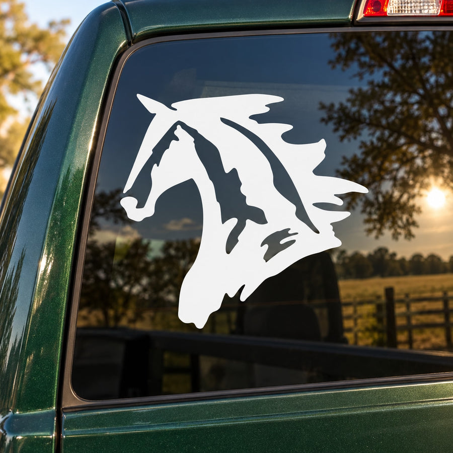 White horse head silhouette decal for a vehicle window