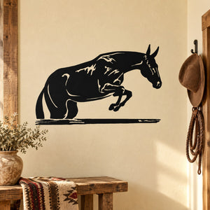 Horse leaping over bar wall decal, black horse silhouette