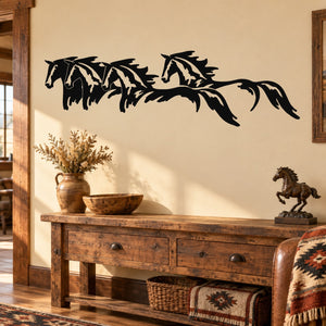 Four horses running wall decal, black silhouette